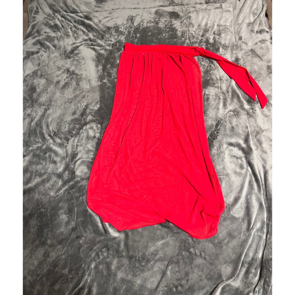 Red Mesh Sarong Wrap Skirt Beach Cover Up Side Tie Sheer Midi Red Size M